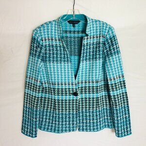 Ming Wang Women's Size Small Blue Geometric Sweater Blazer Jacket
